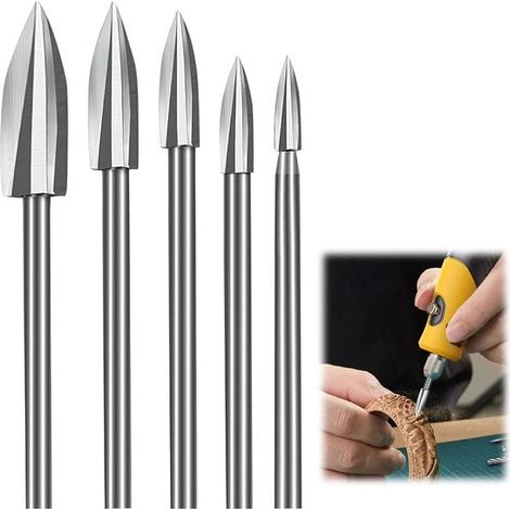 Juego de 5 herramientas para tallar madera，brocas para tallar madera con vástago de 1/8 de pulgada，blanco，madera，acero