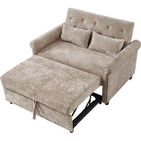 ELVMI Divano Letto 2 Posti con Schienale a 3 Posizioni, Letto per Ospiti, 2 Cuscini, in Ciniglia Marrone Grigio (1/5)