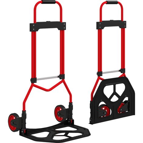 Carretilla Plegable con Mango Telescópico Ajustable Carga 60 kg Carretilla de Mano con Ruedas para Garaje Oficina Rojo (1/5)