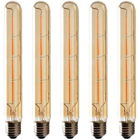 Lot de 5 Ampoules T225 Long Tube, Filament LED Edison, 6W Culot E27 Blanc Chaud, Verre Ambré Pour Décorative Ampoule, AC 220- (1/4)