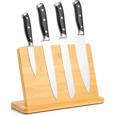 Porte Couteaux Aimanté Support Couteaux Aimanté en Bambou Porte Couteaux Magnétique Antidérapant et Peu Encombrant Bloc Couteaux Magnétique Rangement Couteaux Cuisine (1/5)