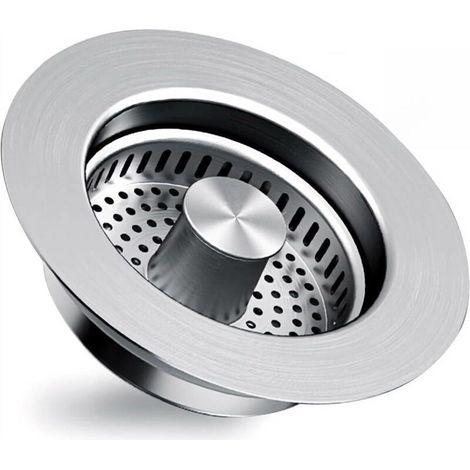 Bouchon Evier Cuisine Inoxydable 304, Filtre Evier avec Panier Anti-Odeur, Bonde Évier Cuisine Pressoir à Pression (1/4)