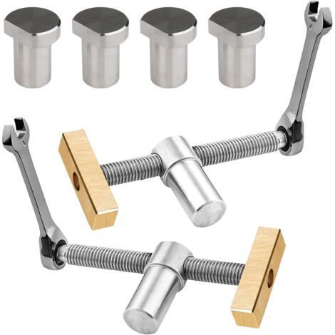 Set aus 2 Schraubstöcken mit 4 Bankhaken, Holzbearbeitungsklemme für 20-mm-Werkbanklöcher, Positionier-Schraubstockklemme, verstellbarer Tischclip, Werkbankzubehör für schnelle Befestigung (1/5)