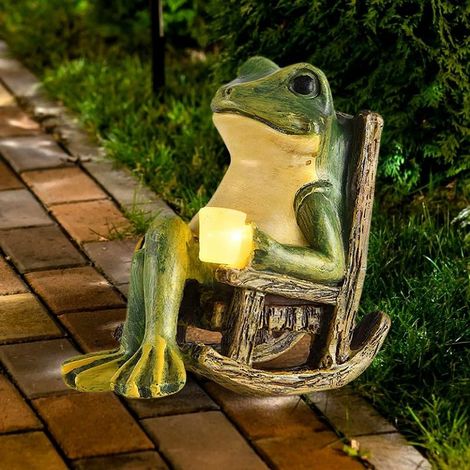 Statue de Grenouille Decoration Jardin, Statue de Grenouille, Grenouille Résine avec LED Lampes Solaires, Animaux Decoration Jardin Exterieur, Décorations De Jardins Solaire (1/5)