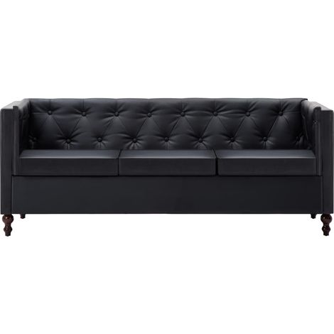 Sofá Chesterfield de 3 plazas de cuero sintético negro vidaXL (1/5)