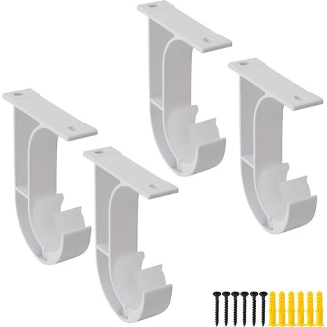 Support de tringle à rideaux de plafond, support de tringle à rideaux robuste avec boucle en plastique, alliage d'aluminium, compatible avec les fenêtres jusqu'à 1-2/16 pouce, ensemble de 4, vis inclu