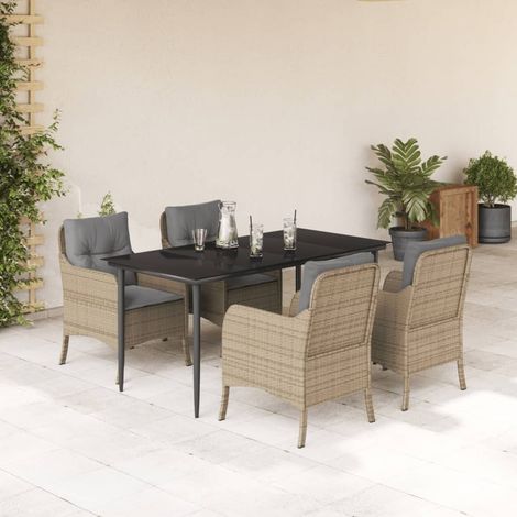 Set comedor de jardín 5 pzas con cojines ratán sintético beige vidaXL (1/5)