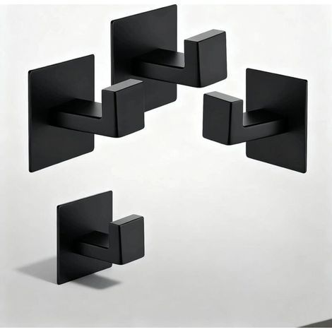 4 Pièces Crochets Adhésifs Noir en Acier Inoxydable - Support Mural pour Torchon de Cuisine, Tableau ou Salle de Bain - Fixation Solide sans Percer - Idéal pour une Tenue Durable