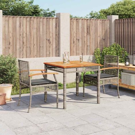 vidaXL 3 Piece Garden Dining Set with Cushions Grey Poly Rattan (1/5)
