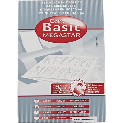 Megastar Etichette Autoadesive in Fogli A4 Bianche Permanenti 70x36 mm - 24 Etichette per Foglio, 100 Fogli, 2400 Etichette Totali