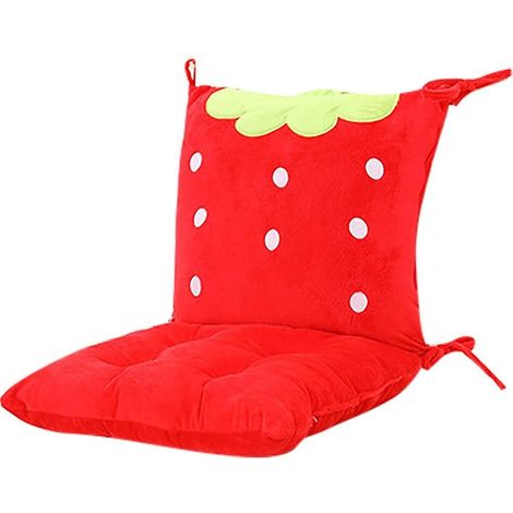 Coussin de chaise moelleux, coussin d'assise et de dossier avec attaches, coussin de chaise épais, coussin lombaire décoratif à motifs de fraises et à pois (1/4)