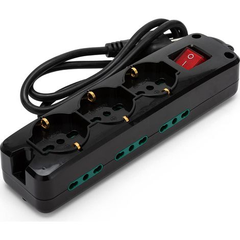 Multiprise 9 places : 3 prises Schuko+6 prises bivalentes 10/16 A Câble 1,5 m et interrupteur (1/5)
