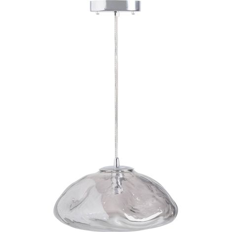 Lustre art déco en cristal et bois effet sablé gris raffiné - Gris cristal et bois naturel (1/4)