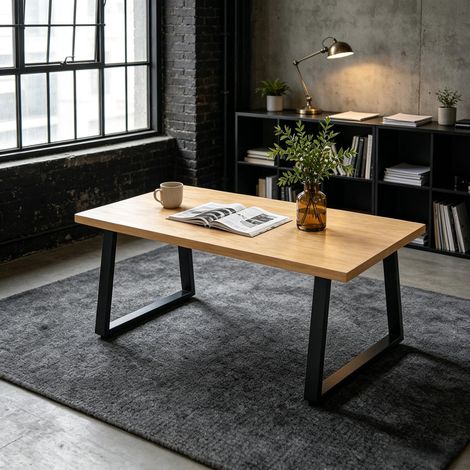 Pieds de table en acier, 60 x 43 cm, lot de 2 pieds trapézoïdaux avec patins réglables et vis (uniquement avec 2 pieds de table tubulaires, 4 pieds de plateau) (1/4)
