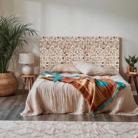 Cabecero tallado con incrustaciones de madera 174x135 cm para cama de matrimonio Juno (1/4)