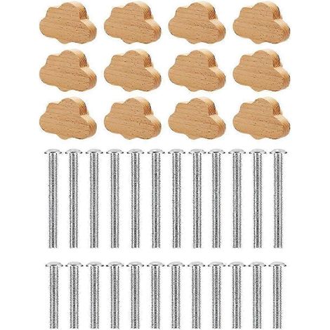Boutons de commode bohèmes - Lot de 12 boutons de tiroir en bois de hêtre durable, poignées de commode en bois en forme de nuage pour C (1/5)
