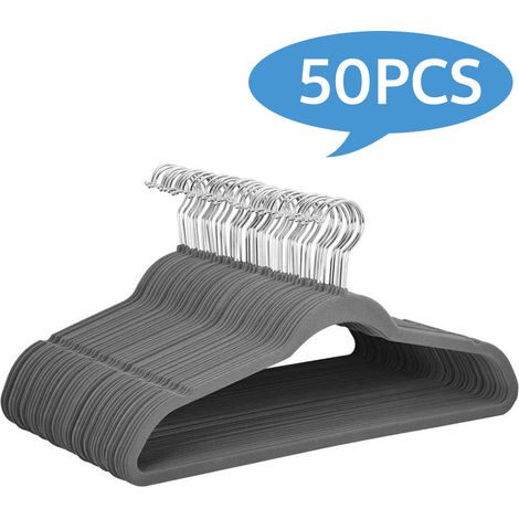 Skecten – Lot de 50 cintres en velours gris – Longueur 45 cm – Charge 5 kg – Antiglisse pour vêtements – Rangement efficace