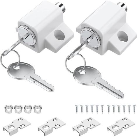 (2pcs)Verrou Baie Vitrée Coulissante Blanc Serrures pour Portes Coulissantes Bloque Fenêtres ou baies Coulissantes avec Clés Maison Sécurité accrue (1/5)