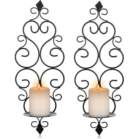 Set aus 2 schwarzen, wandmontierten Teelichthaltern aus Metall zur Dekoration von Schlafzimmer, Badezimmer und Wohnzimmer. (1/5)