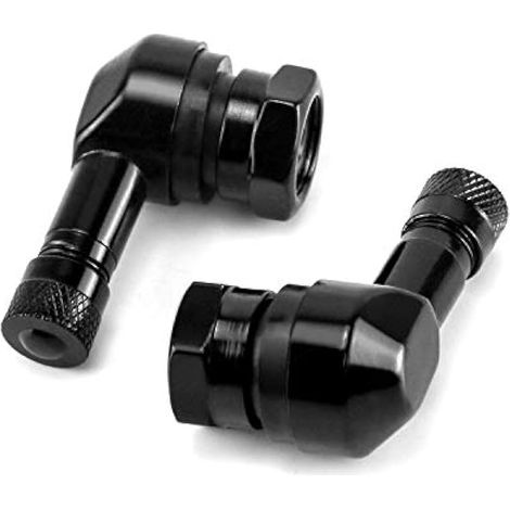 Lot de 2 Tiges de Valve de Pneu à 90 Degrés, Valves d’Angle Tubeless en Aluminium pour Moto et Vélo, Noir (1/4)