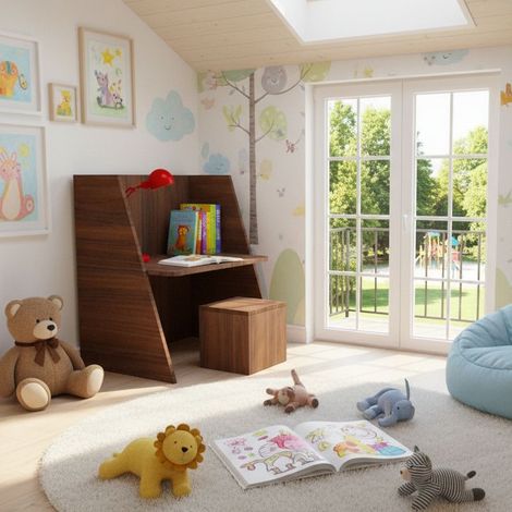 Scrivania montessori regolabile con sedia - Cresce con il tuo bambino - Noce canaletto