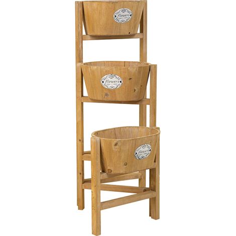 Soporte con 3 Cestos de madera marrón 89x18x79