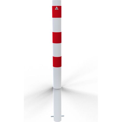 Schake Absperrpfosten ortsfest aus Stahlrohr verzinkt Ø89x2,9mm weiß mit rot reflektierenden Leuchtstreifen, Dübelbefestigung und Stahlkappe 900mm Überflur