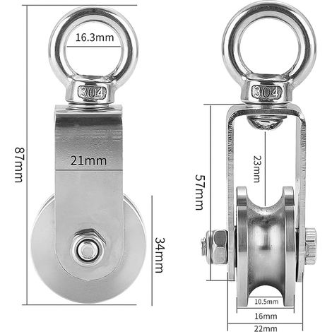 Poulie Acier Inoxydable 34mm - 2 Pièces - Charge 250kg - Rotation 360° - Pour Câble 10mm - Intérieur Extérieur (1/5)