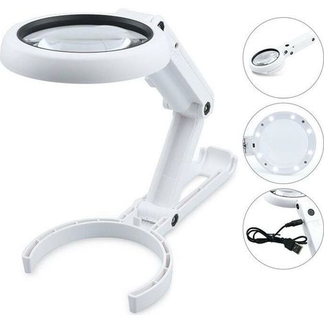 Lampe loupe LED, loupe mains libres à intensité variable avec lumière et support, loupe de bureau (1/5)
