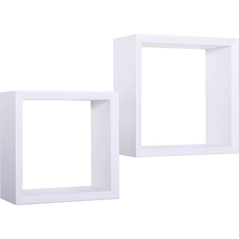 Set 2 Mensole Cubo da Parete Quadrato in Fibra di Legno Ginevra Bianco (1/5)