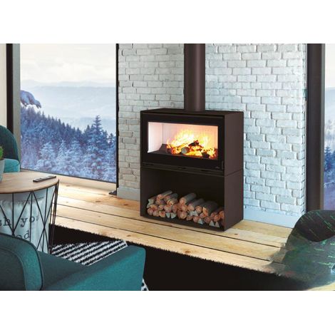 Poêle à bois raccordable avec bûcher - BRONPI Cairo 90 Box 13 kW Sans kit air - Sans kit ventilation (1/5)