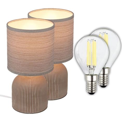 Keramik Tischleuchte Braun Ø15cm inkl. 2x E14 EEK A LED 2,5W 3000K
