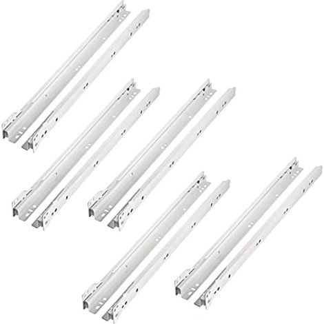 Guidage de Tiroir Rails Roulement à Rouleaux Extrait Partie 350mm Coulisses/Glissières pour Tiroirs Blanc Lot de 5 (20 Pièces pour Montage sur 5 Tiroirs)