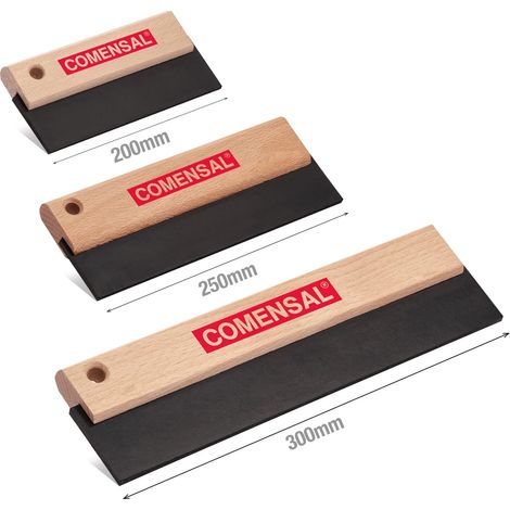 COMENSAL® Spatola di gomma 200 mm 250 mm 300 mm - Spatola per fuga - Spatola per fughe raschietto per piastrelle in gomma - Manico in legno - Made in EU (1/5)