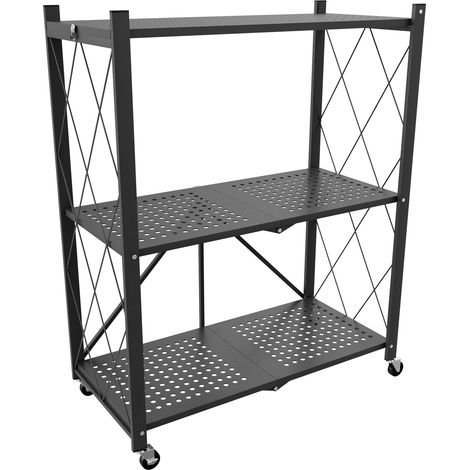 Smithers - Scaffale Carrello Pieghevole Salvaspazio 72x90x33,5 cm 3 Ripiani Richiudibile in Metallo Nero (1/5)
