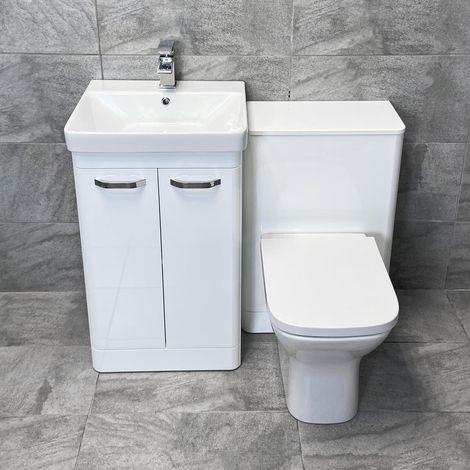 Pacific Vanity Suite Ensuite White Gloss Curved 1000mm Bathroom Sink & WC Unit, No Tap (1/5)