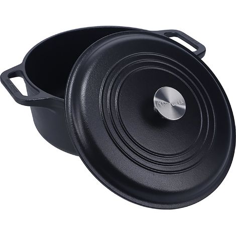 Victoria 33811 Cocotte Induction Fonte Assaisonnée 27 cm, Dutch Oven 5,7L, Sans PTFE et PFOA Noir (1/5)