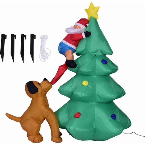 Aufblasbarer Weihnachtsbaum (1,8 m) mit beißendem Hund, Weihnachtsmann und LED-Lichterkette – Außendekoration (1/5)