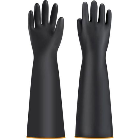 Gants de protection chimiques - - Longs imperméables - Latex haute qualité - Résistance acides/alcalins - Noir (1/4)