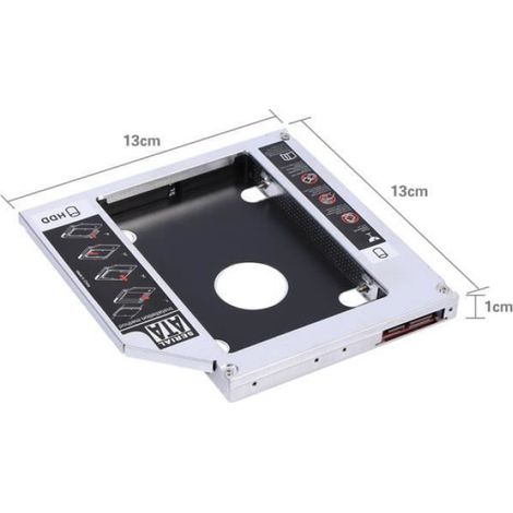 Adaptateur de disque dur SATA HDD SSD 12,7 mm Bay Caddy - Noir - 2.5" - Haute qualité (1/4)