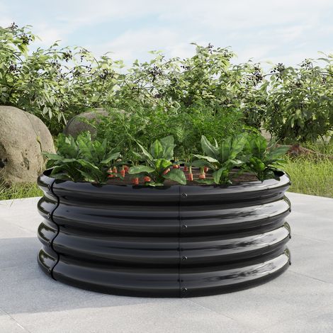 Bac potager surélevé rond 81,5x81,5x29 cm en acier galvanisé noir, fond ouvert pour jardin – MEUBLIV (1/5)