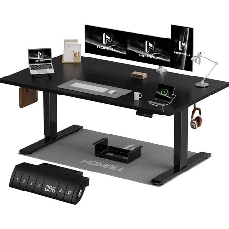 Bureau Assis Debout Électrique 140×70 cm, Réglable en Hauteur, Noir (1/5)