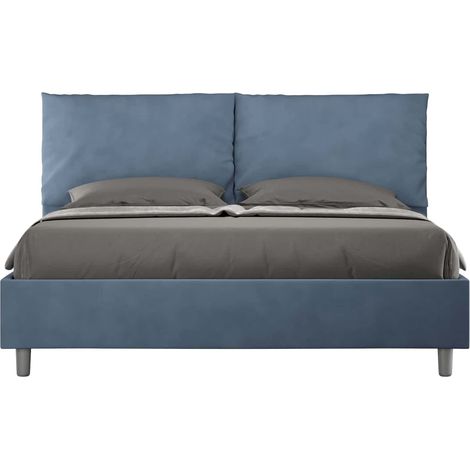 Letto Matrimoniale 160x200 cm con Rete e Contenitore Giroletto con Alzata Comoda Imbottito in Microfibra Antea Blu (1/5)