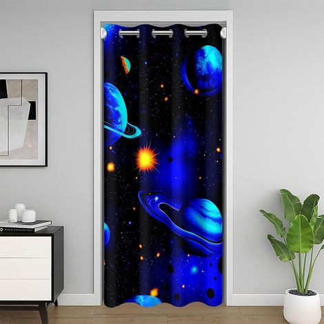 Planète Bleue Rideau Occultant,Néon Galaxie Rideau de Porte pour La Vie Privée de Porte,Peinture À L'Huile Planète Rideau Porte Entrée,Planète Étoile Cosmique Rideaux de Séparation de Chambre 86x203 - (1/5)