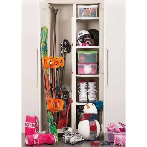 Keter – Armoire de jardin imperméable 2 portes – 8 étagères réglables – Plastique gris finition bois – Capacité 15 kg par étagère