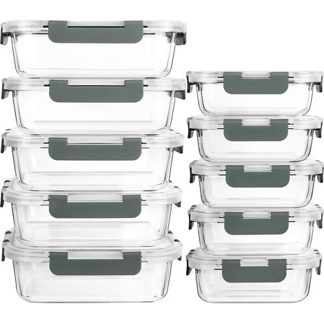 10 Pack Glass Food Storage Containers with Locking Lids Airtight for Microwave, Oven, Freezer and Dishwasher (1/5)