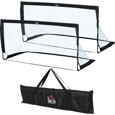 Set di 2 porte da calcio pieghevoli in acciaio e PE 186x90x89 cm nere MODENUIT (1/5)