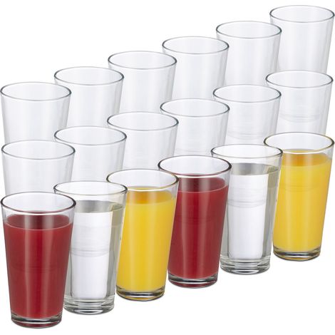 Relaxdays Set Of 18 Drinking Glasses, Thick Glass, Sleek Design, Dishwasher-safe, 500 ml, Transparent