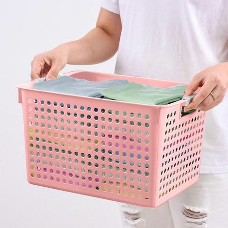 Cesto portabiancheria in plastica con manico argentato e fori di ventilazione, ideale per vestiti, giocattoli e attrezzature sportive. Perfetto per famiglie e dormitori. 1 pezzo. (1/5)