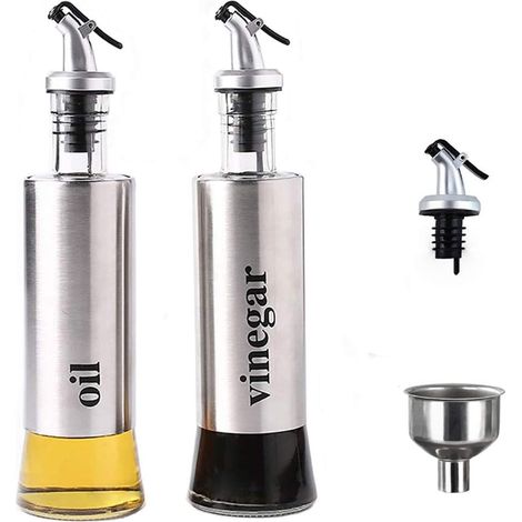 Distributeur Huile - 1 Pièce - Verre et Acier Inoxydable - Buse Anti-Goutte - Cuisine et Grillades - 300ml (1/5)